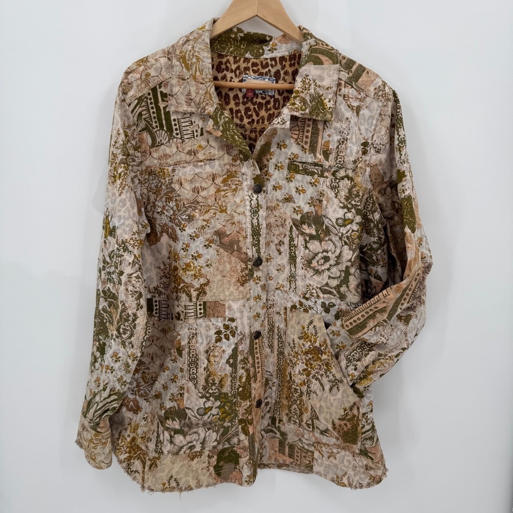 Anthropologie Womens Pilcro The Fielder Denim Chore Jacket Size XL Floral Art